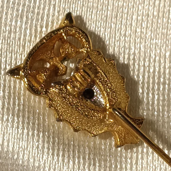 Vintage gold tone rhinestone owl stick pin - Picture 4 of 12